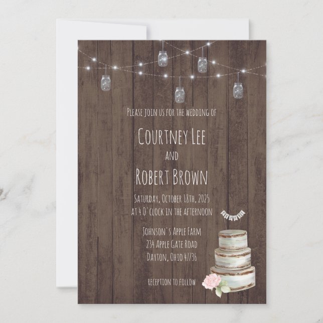 Rustic Jar Wedding Cake Wedding Invitation (Front)