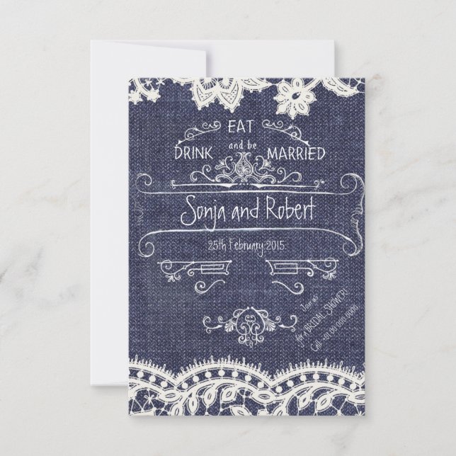 Rustic Jeans Vintage Wedding Invitation (Front)