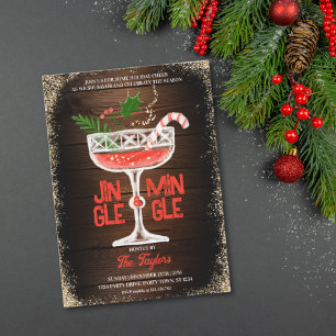 Rustic Jingle and Mingle Christmas Cocktail Party Invitation