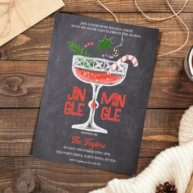 Rustic Jingle and Mingle Christmas Cocktail Party Invitation (Creator Uploaded)
