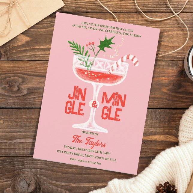 Rustic Jingle and Mingle Christmas Cocktail Party Invitation (Creator Uploaded)