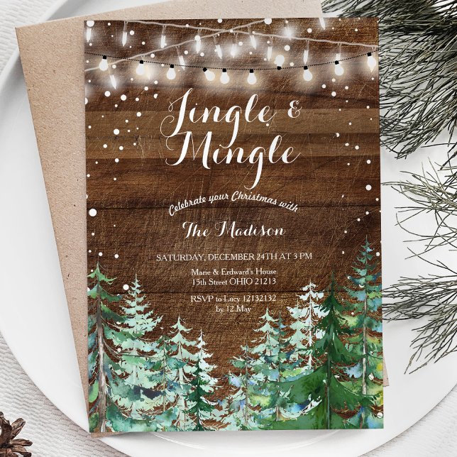 Rustic Jingle & Mingle Christmas Party Invitation (Creator Uploaded)
