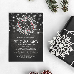 Rustic Joy Merry Christmas Wreath Holiday Party Invitation