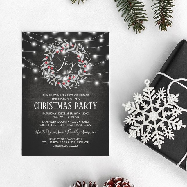 Rustic Joy Merry Christmas Wreath Holiday Party Invitation (Creator Uploaded)