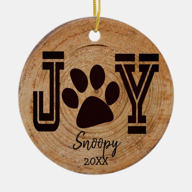 Rustic - Joy Puppy Paw Ceramic Ornament (Front)