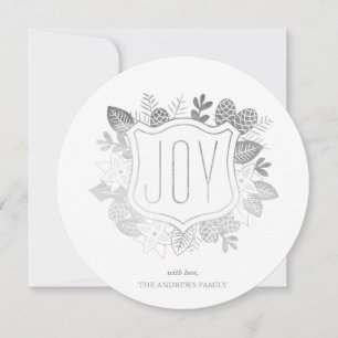 Rustic Joy Round Faux Silver Foil Holiday Card