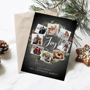 Rustic Joy Wreath Multi Photo Collage Christmas Holiday Card