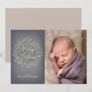 Rustic Joy Wreath Photo Holiday Card