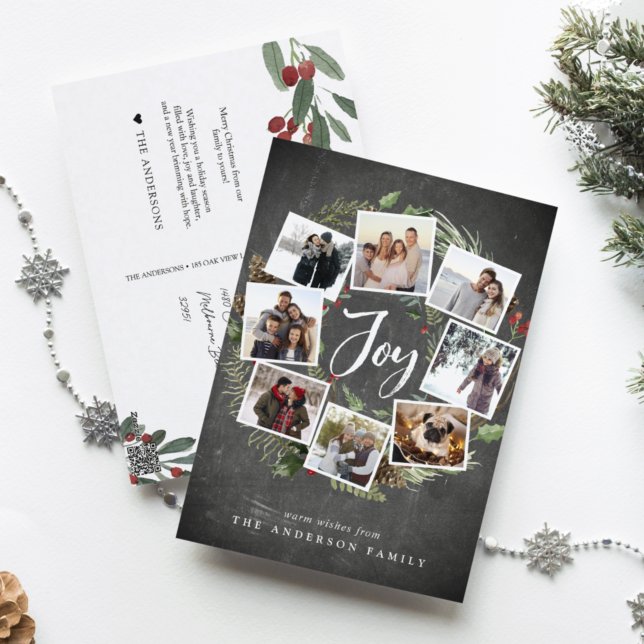 Rustic Joy Wreath | Rustic Photo Collage Christmas Holiday Postcard (Creator Uploaded)