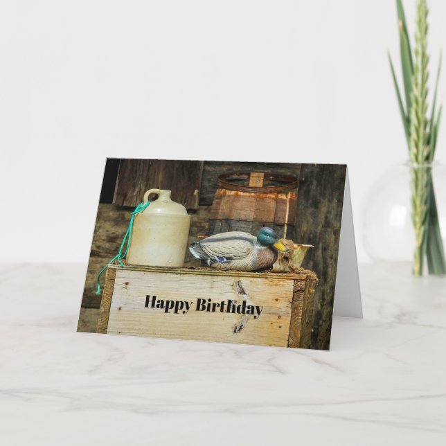 Rustic Jug Duck Decoy Photo Birthday Card (Front)