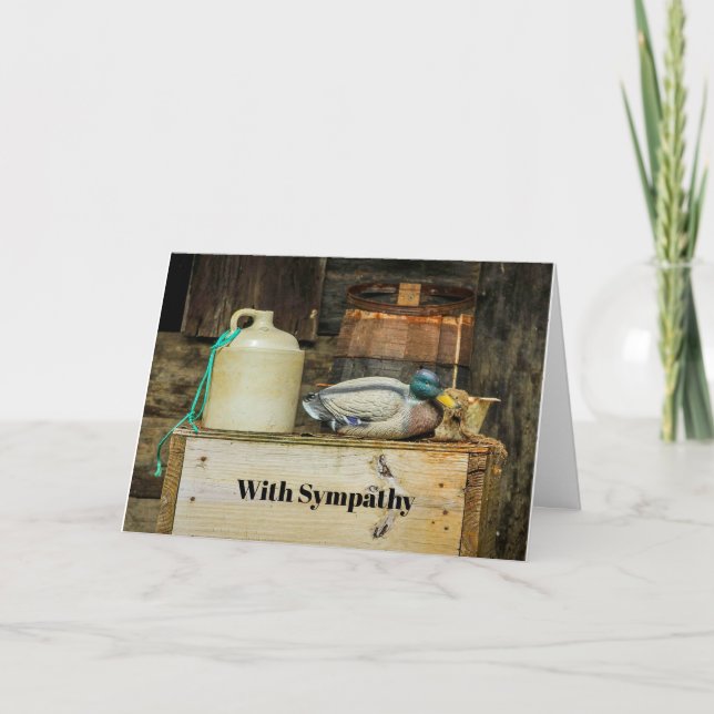 Rustic Jug Duck Decoy Photo Sympathy Card (Front)