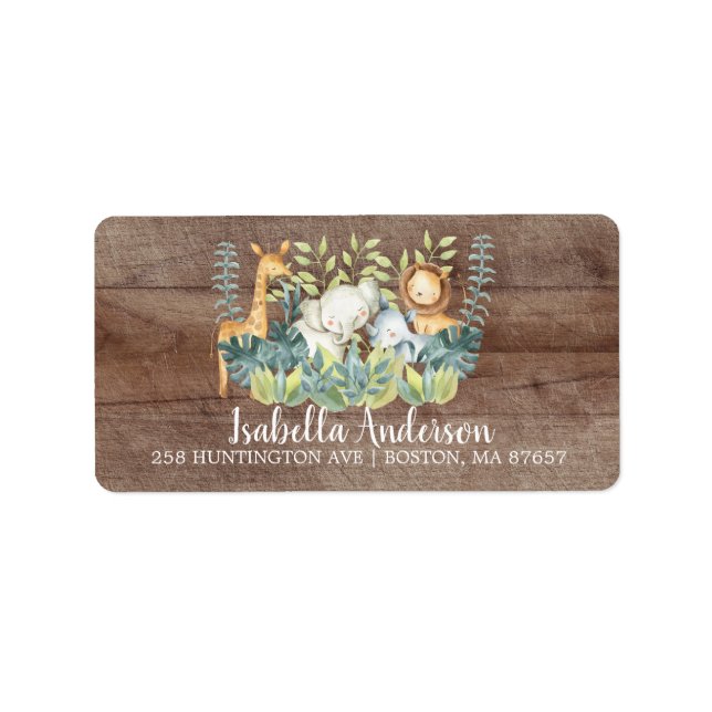 Rustic Jungle Animal Baby Shower Address Label (Front)