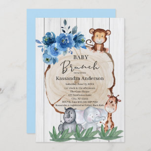 Rustic Jungle Animals Blush Floral Baby Brunch Invitation