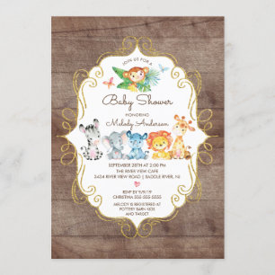 Rustic Jungle Animals Neutral Baby Shower Invitation