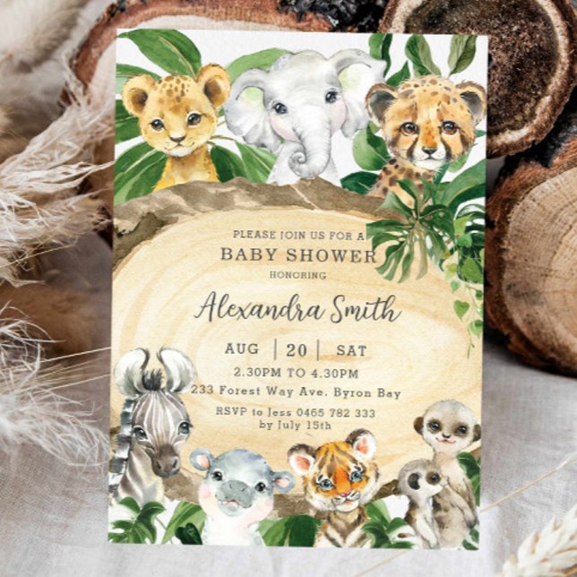 Rustic Jungle Animals Wood Greenery Baby Shower  Invitation (Creator Uploaded)