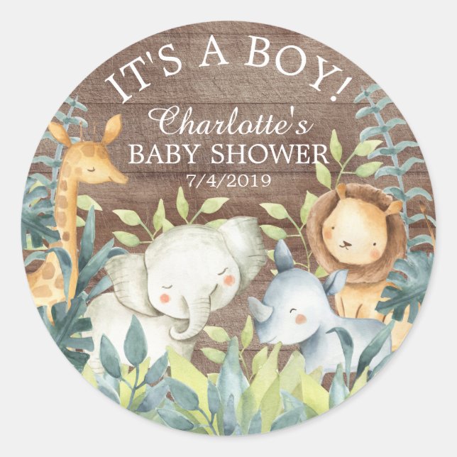Rustic Jungle  Baby Shower Thank You Favour Classic Round Sticker (Front)