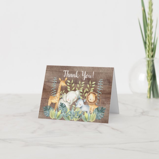 Rustic Jungle Baby Shower Thank You Note Card (Front)
