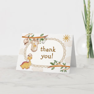Rustic Jungle Dinosaur Clothesline Boy Baby Shower Thank You Card