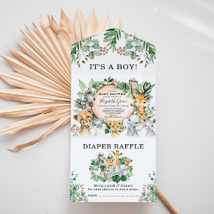 Rustic Jungle Safari Animals Boy Baby Shower All In One Invitation