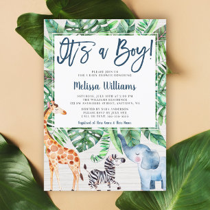 Rustic Jungle Safari Animals Boy Baby Shower Invitation