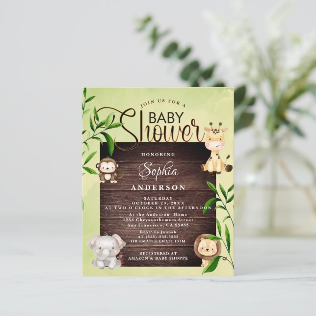 Rustic Jungle Safari Animals Greenery baby Shower  (Standing Front)