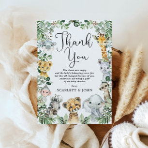 Rustic Jungle Safari Animals Greenery Baby Shower Thank You Card