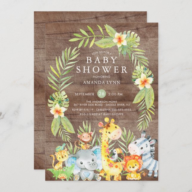 Rustic Jungle Safari Boy Baby Shower Invitation (Front/Back)