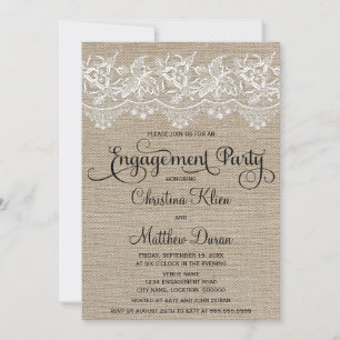 Rustic Jute and Lace Engagement Party Invitation