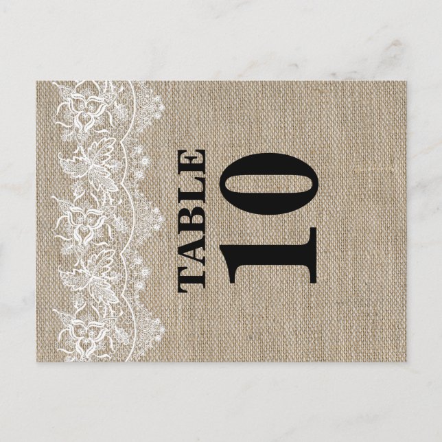 Rustic Jute and Lace Table Number Card (Front)