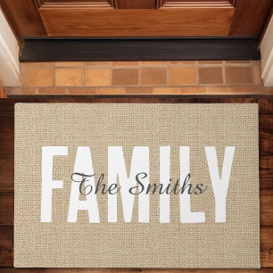 Rustic Jute Tan Burlap Family Monogram Doormat