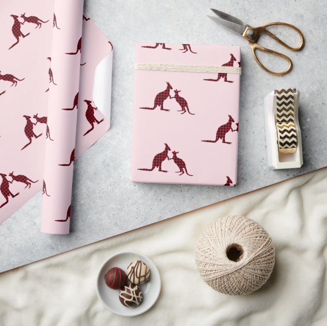 Rustic Kangaroo Australian Pink Pattern Holiday Wrapping Paper (Crafts)