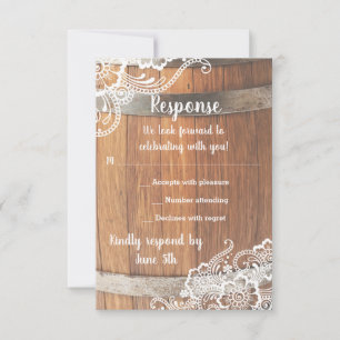 Rustic keg & lace country farm barn wedding RSVP Card