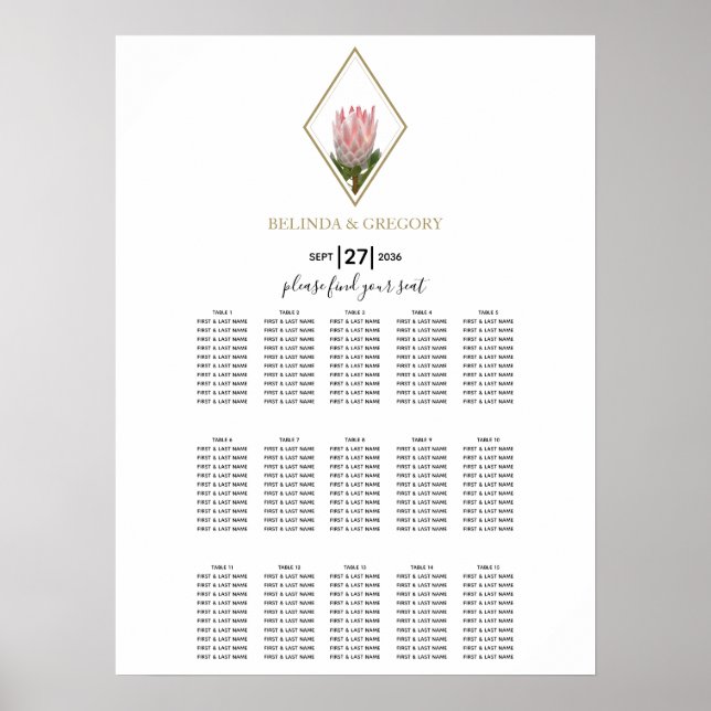 Rustic King Protea Wedding Seating Chart (Front)
