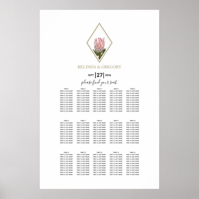 Rustic King Protea Wedding Seating Chart (Front)