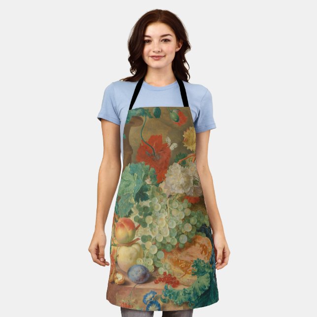 Rustic Kitchen Art Vintage Fruit Flower Print Apron (Worn)