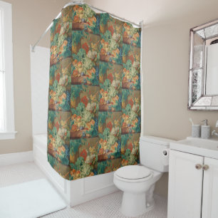 Rustic Kitchen Art Vintage Fruit Flower Print Shower Curtain