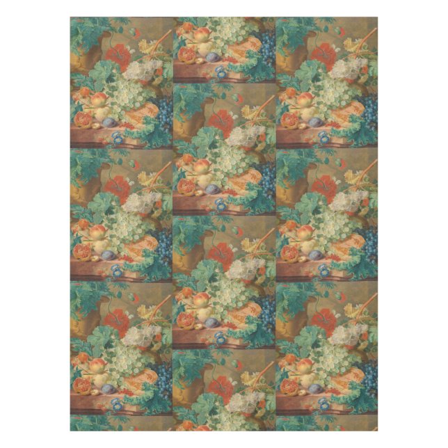 Rustic Kitchen Art Vintage Fruit Flower Print Tablecloth (Front)