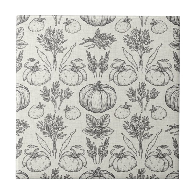 Rustic Kitchen Herbs & Veggies Pattern Ceramic Tile (Front)