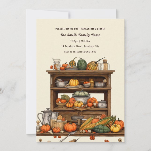 Rustic Kitchen Thanksgiving Dinner Invitation (Front)