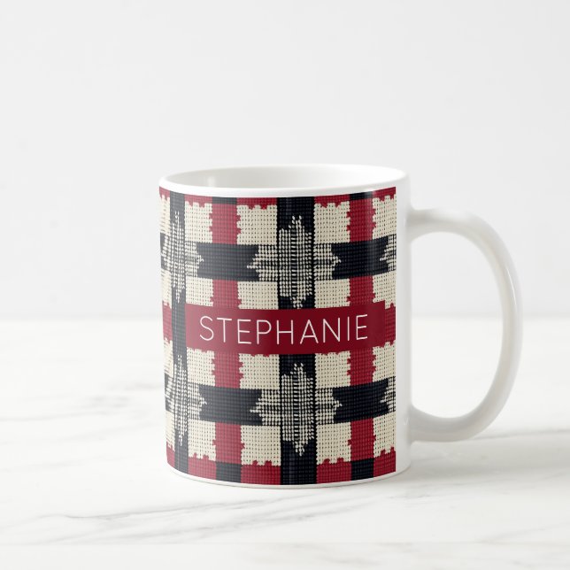 Rustic Knit Snowflake Plaid - Cosy Winter Boho Coffee Mug (Right)