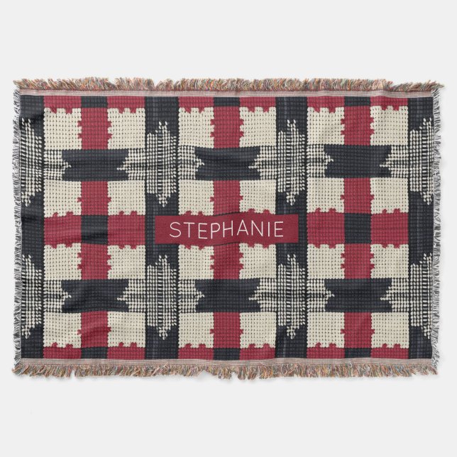 Rustic Knit Snowflake Plaid - Cosy Winter Boho Throw Blanket (Front)