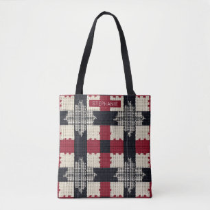 Rustic Knit Snowflake Plaid - Cosy Winter Boho Tote Bag