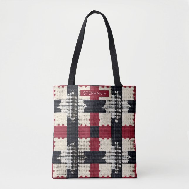 Rustic Knit Snowflake Plaid - Cosy Winter Boho Tote Bag (Front)