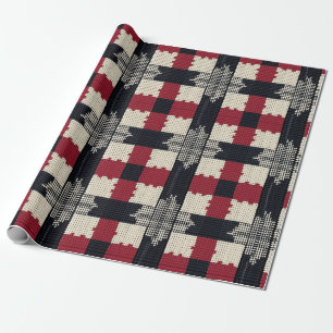Rustic Knit Snowflake Plaid - Cosy Winter Boho Wrapping Paper