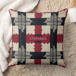 Rustic Knit Snowflake Plaid - Cozy Winter Boho Cushion