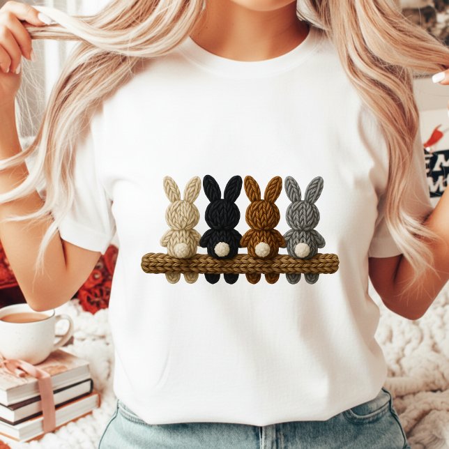Rustic Knitted Easter Bunnies Farmhouse Style Wome T-Shirt (Creator Uploaded)