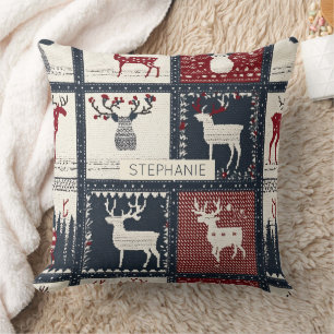 Rustic Knitted Patchwork Pattern   Nordic Cushion