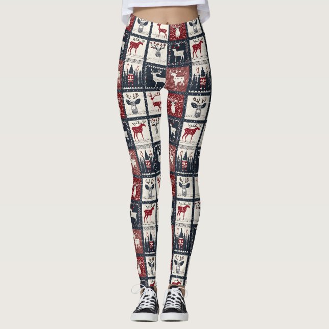 Rustic Knitted Patchwork Pattern | Nordic Leggings (Front)