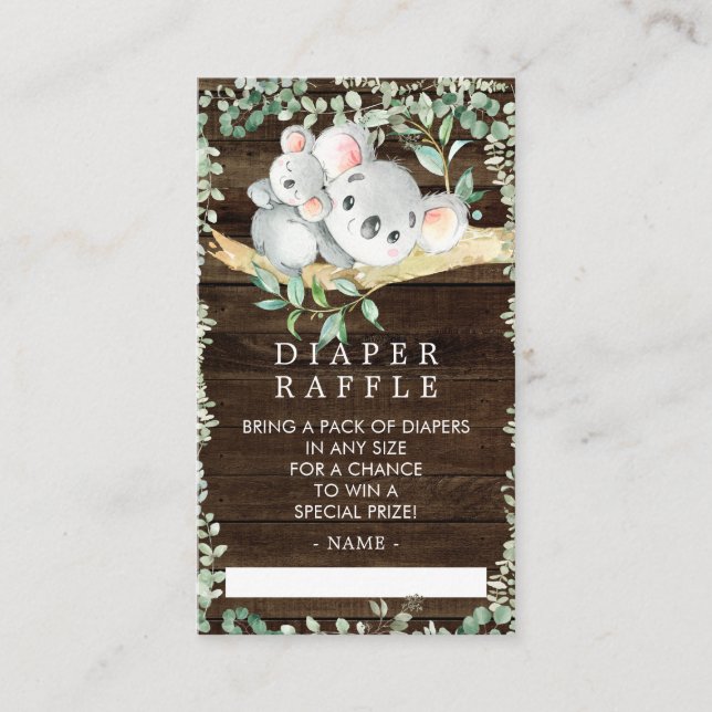 Rustic Koala Bear Baby Shower Diaper Raffle Ticket Enclosure Card (Front)
