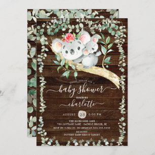 Rustic Koala Bear Boys Baby Shower Invitation